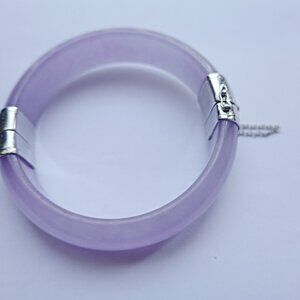 Chinese Sterling Silver Natural Purple Lavender Jade Hinged Bangle  Bracelet